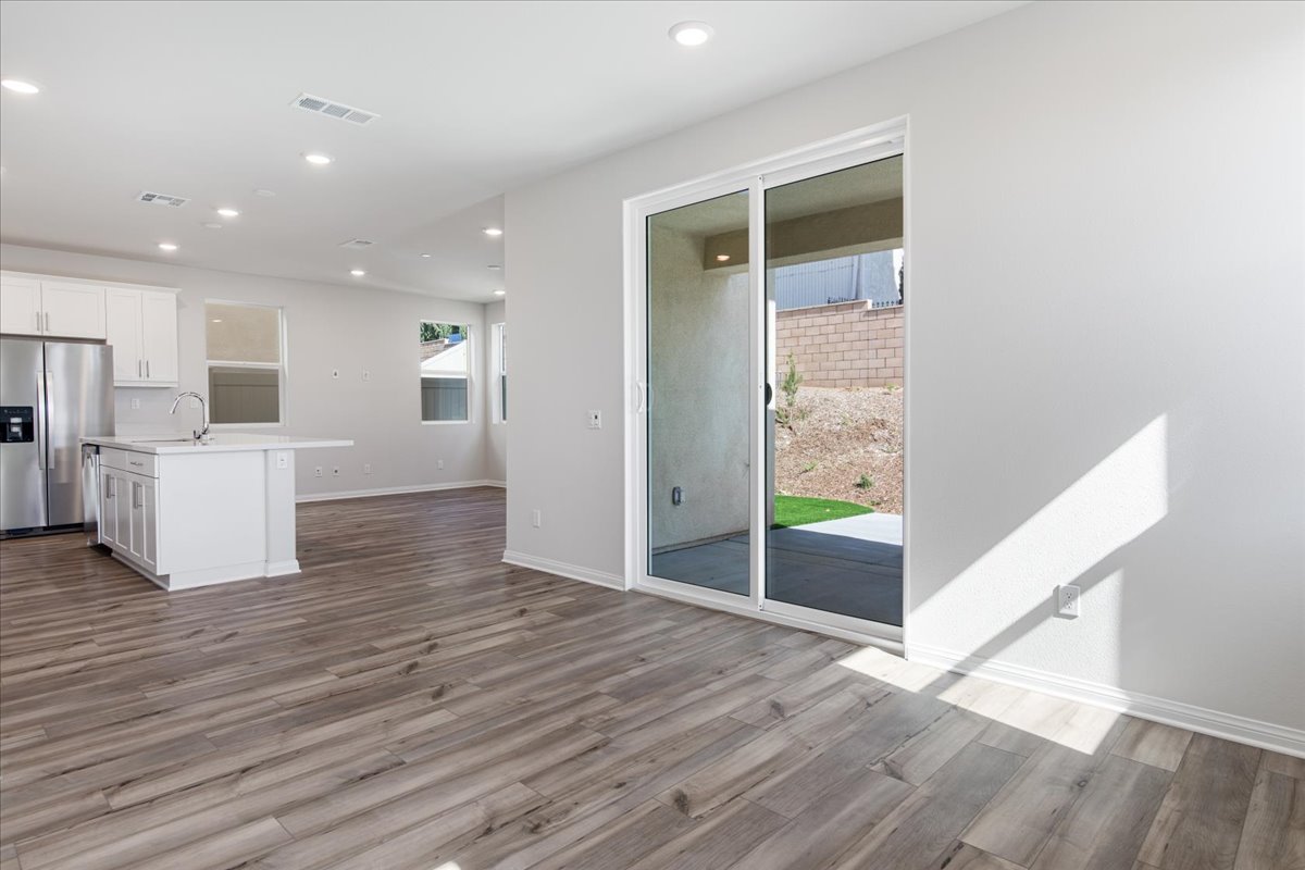 A room with a glass door.