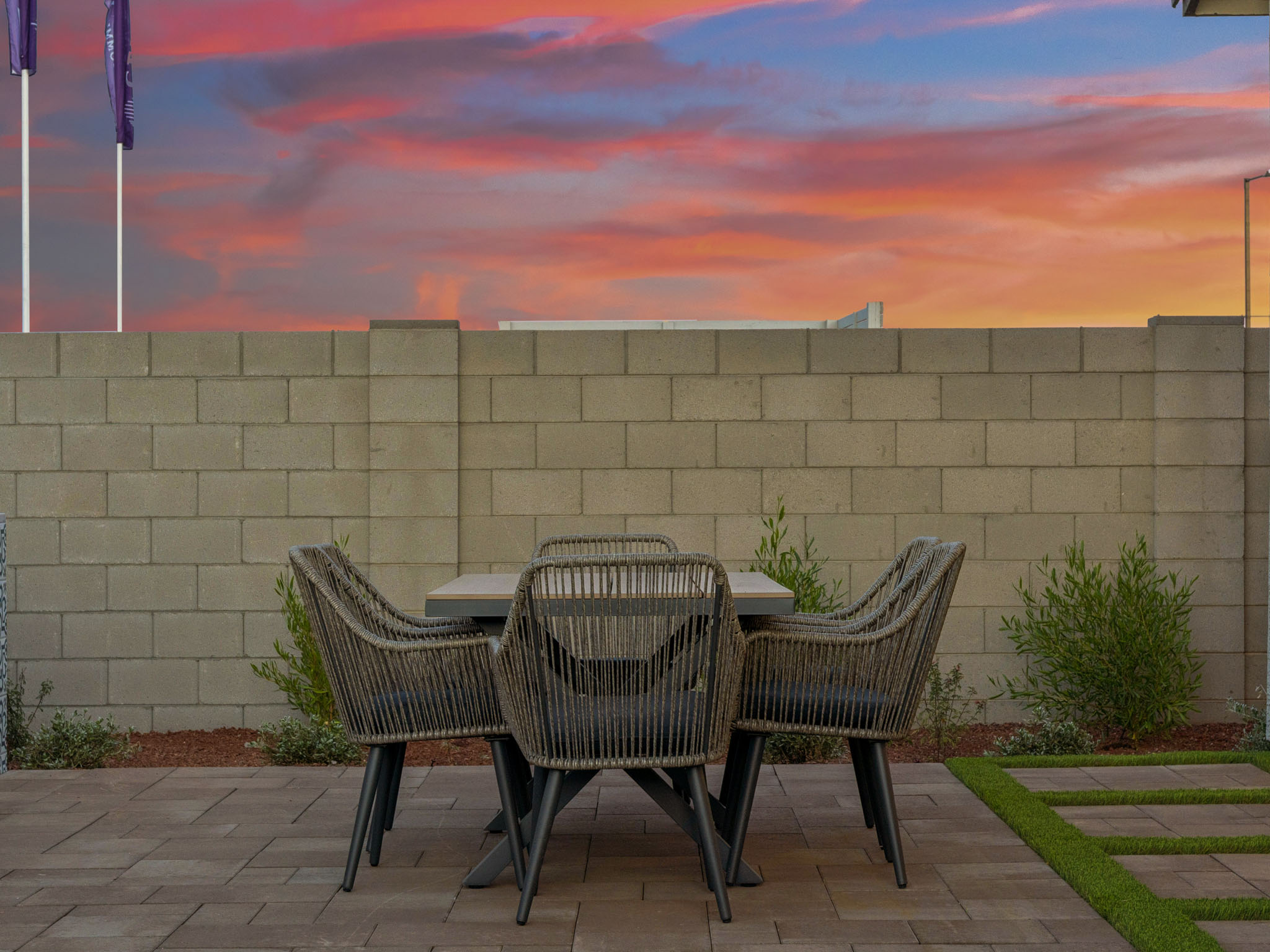 A table and chairs outside.