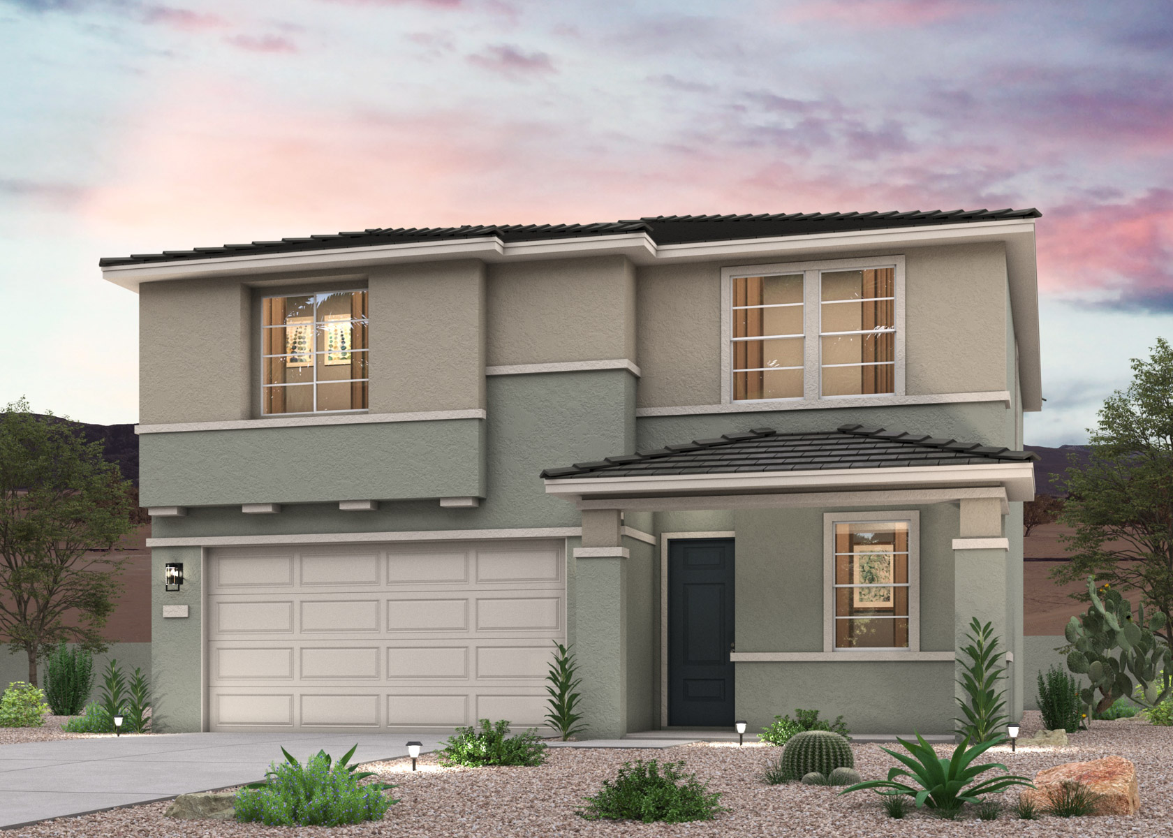 Twilight rendering of a 2-story new home for sale in Surprise, AZ by Century Communities.