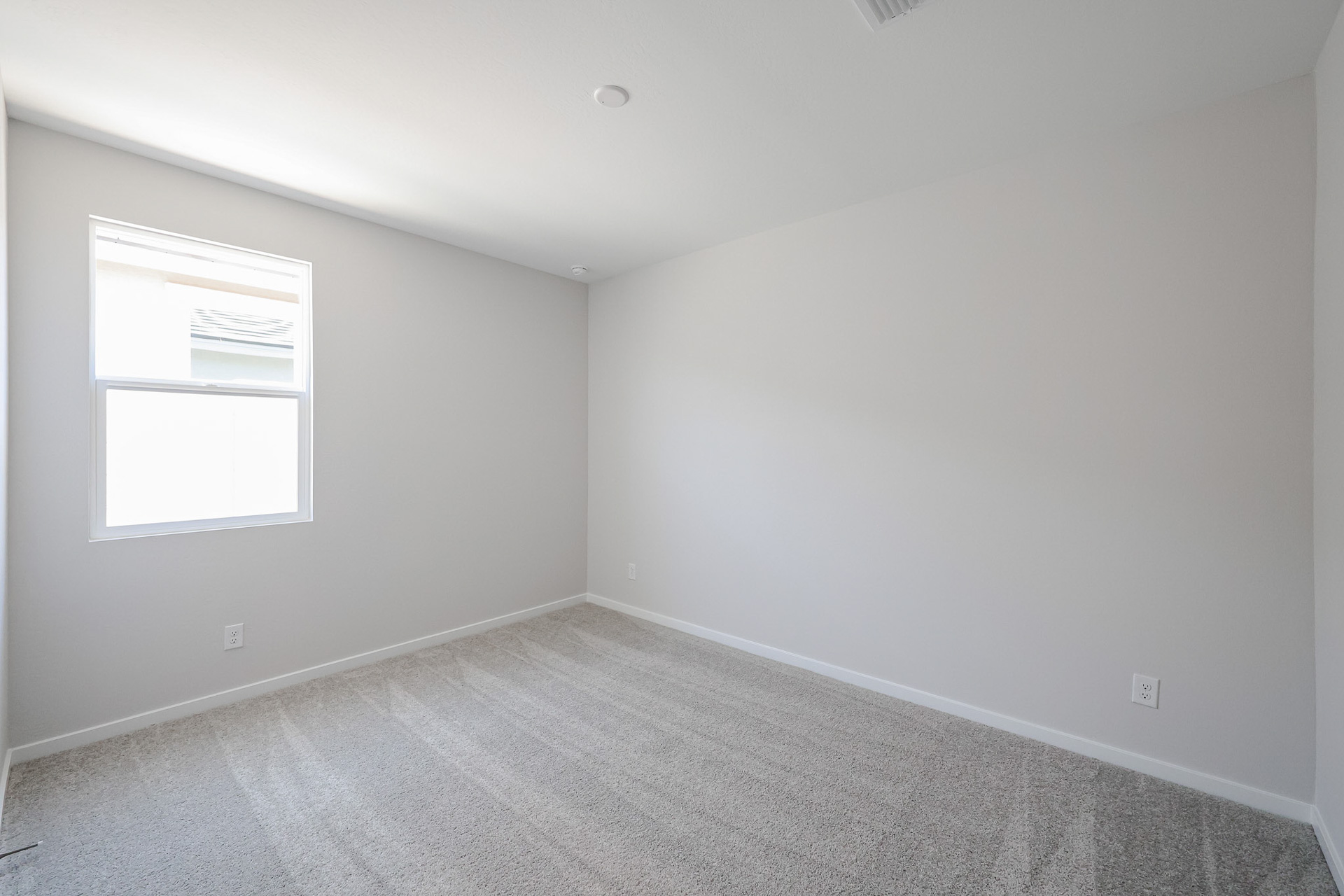 A room with a window and a carpet.
