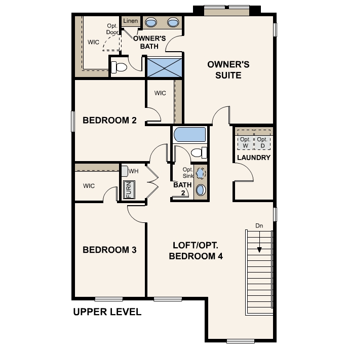 Diagram, engineering drawing. Spruce Floorplan, Upper Level
