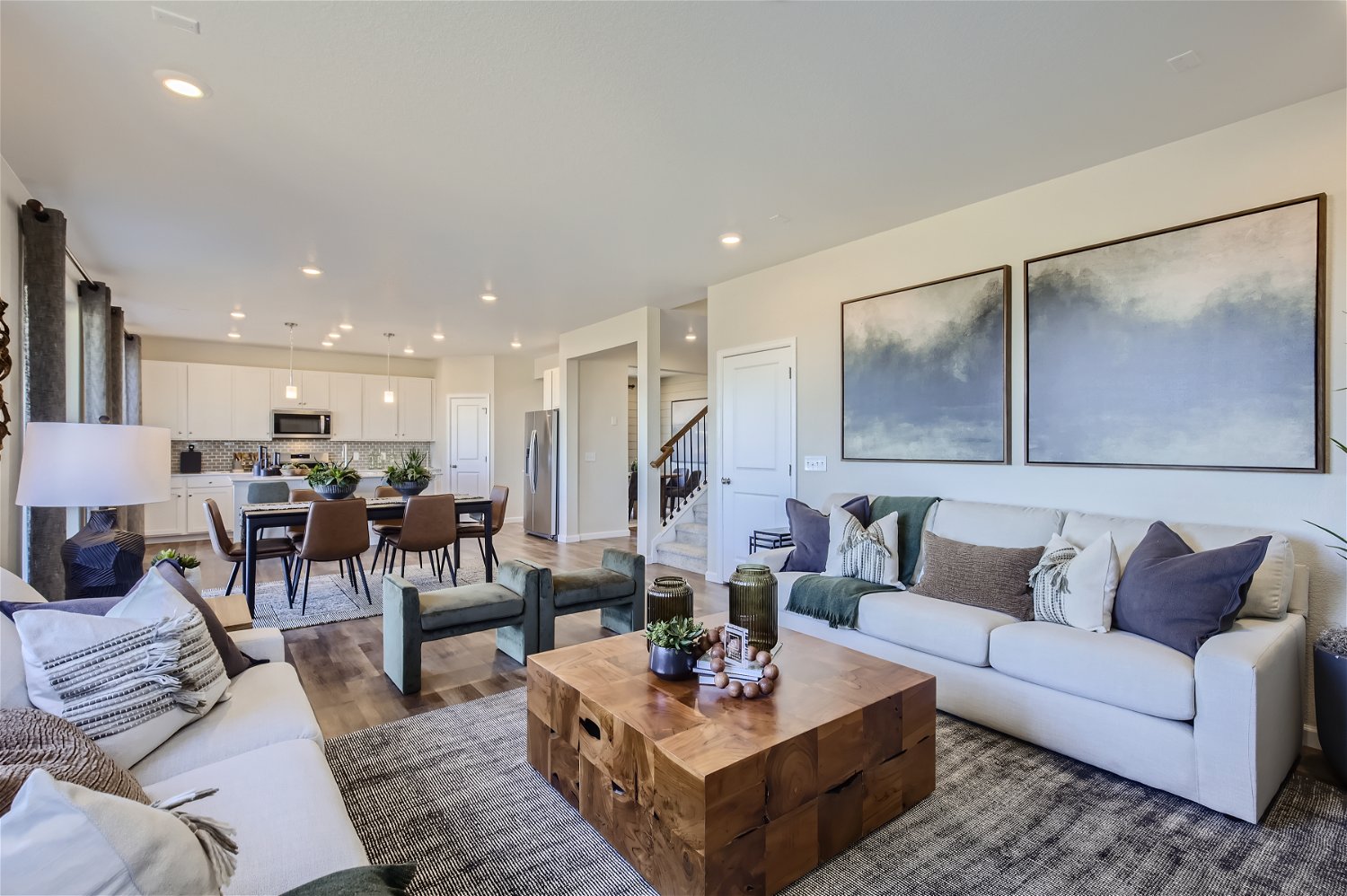 A living room with a couch and a coffee table.