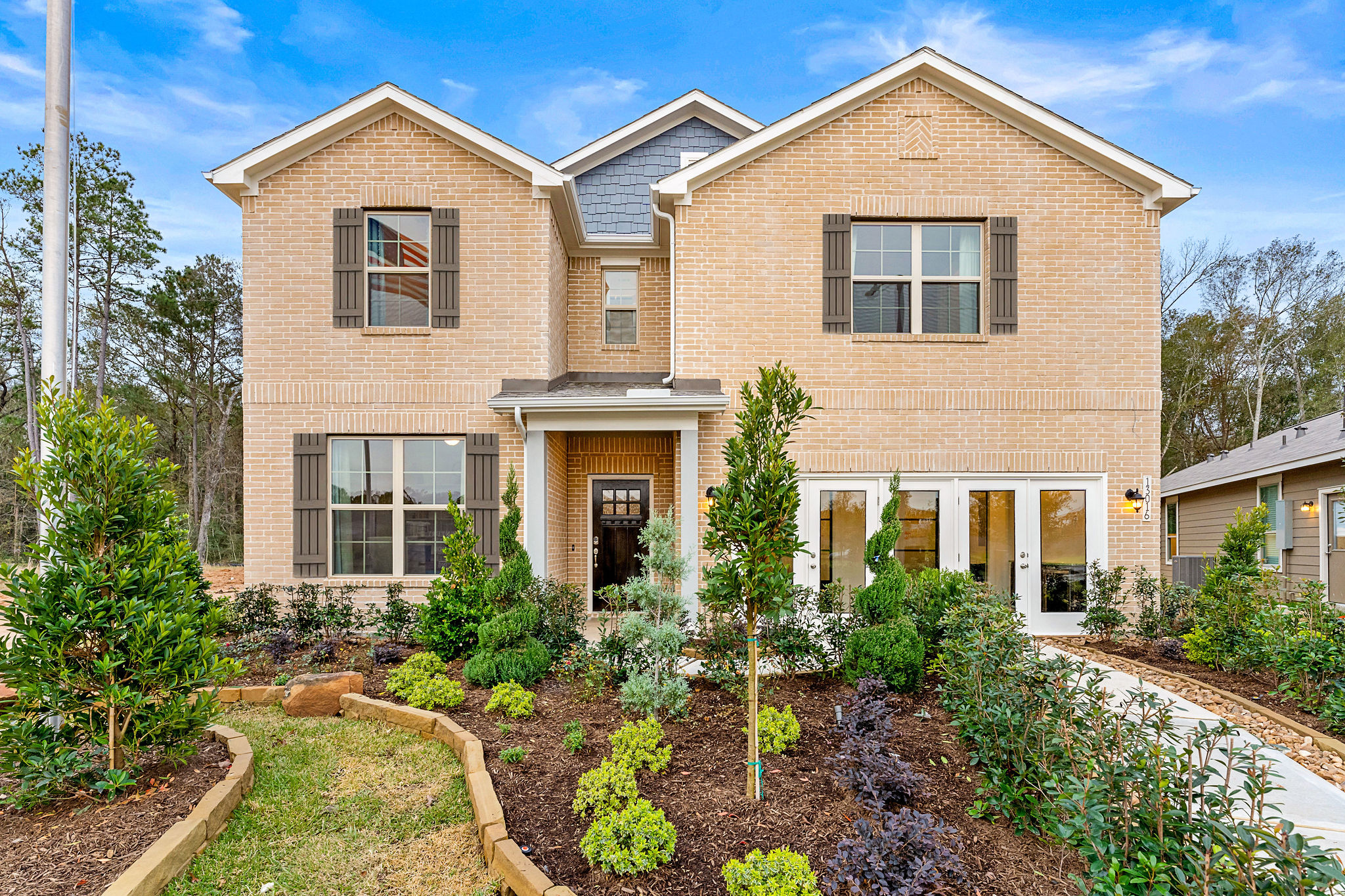 A house with a garden.