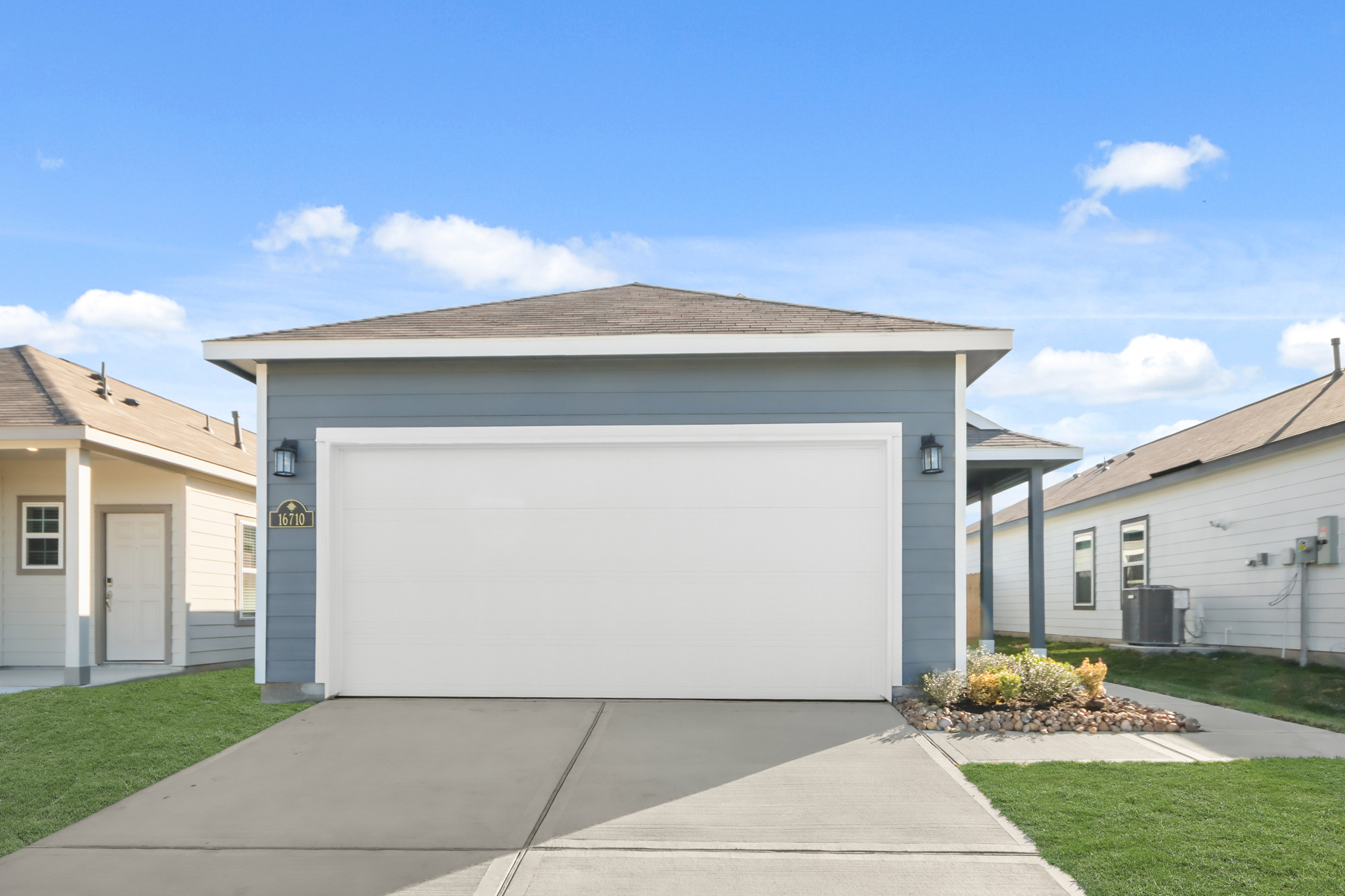 A garage in a neighborhood.