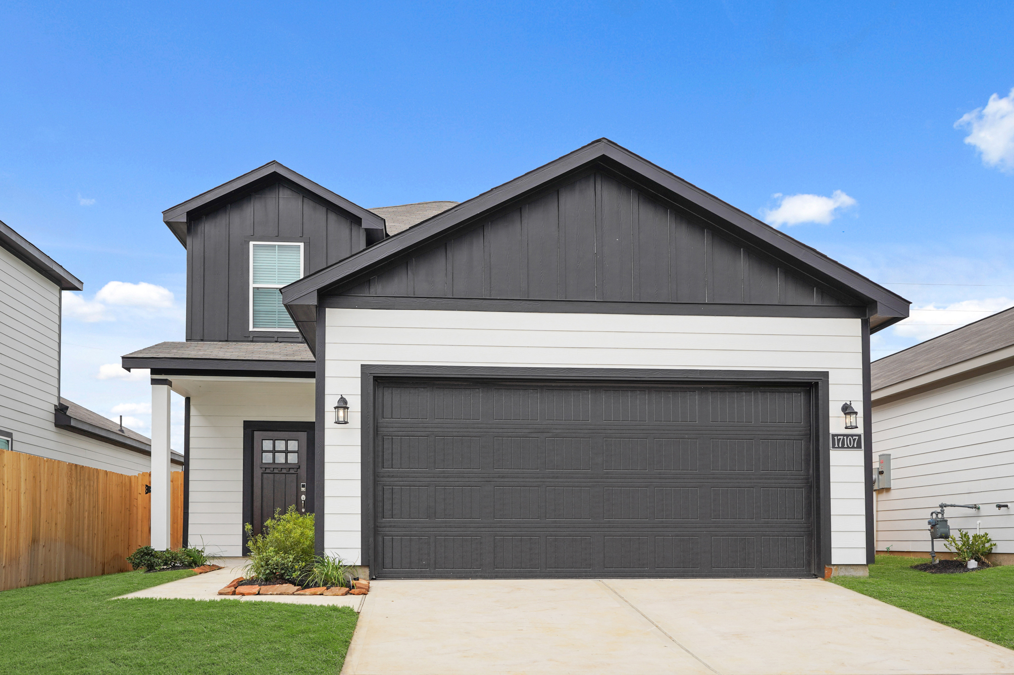 A house with a garage.