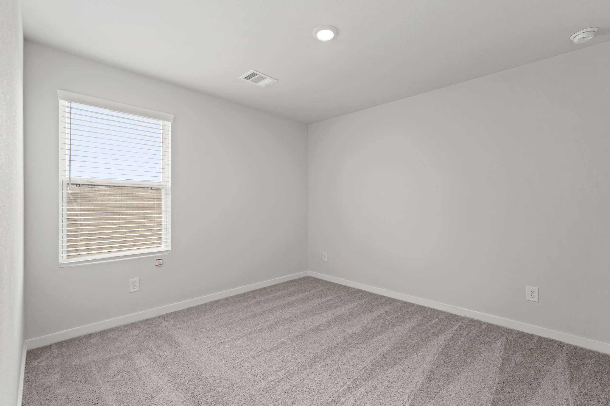 A room with a carpet and a window.