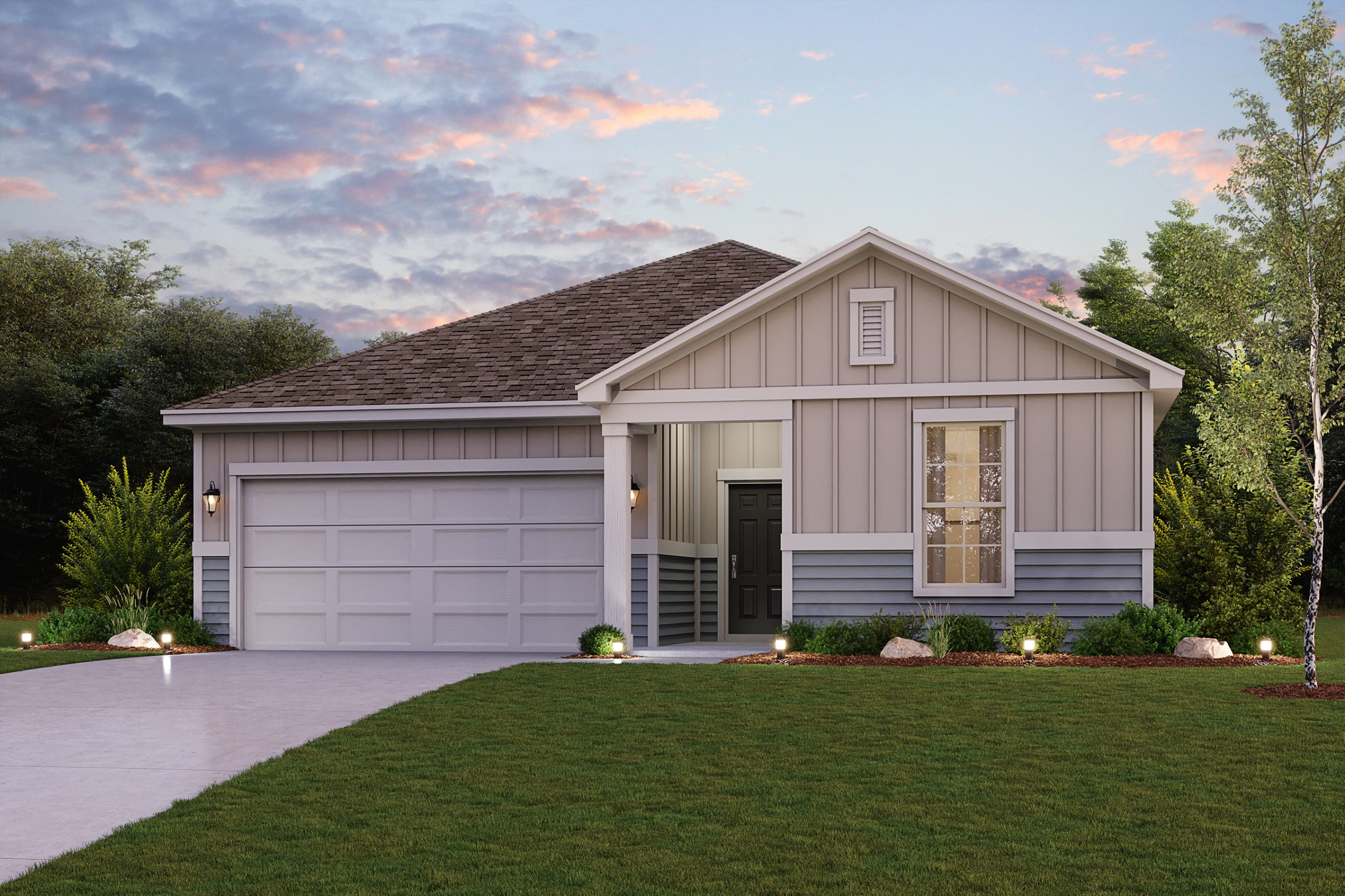 A house with a lawn.