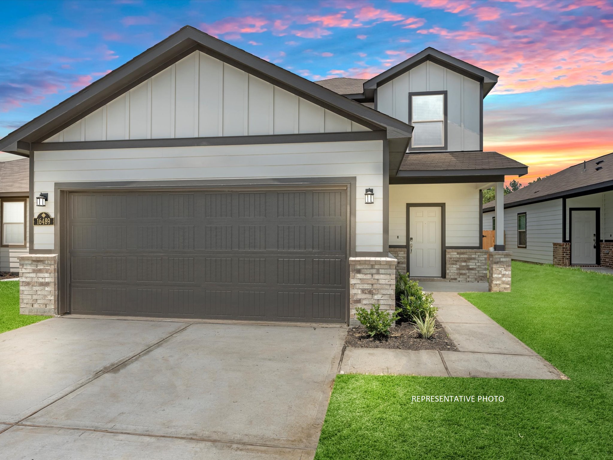 A house with a garage.