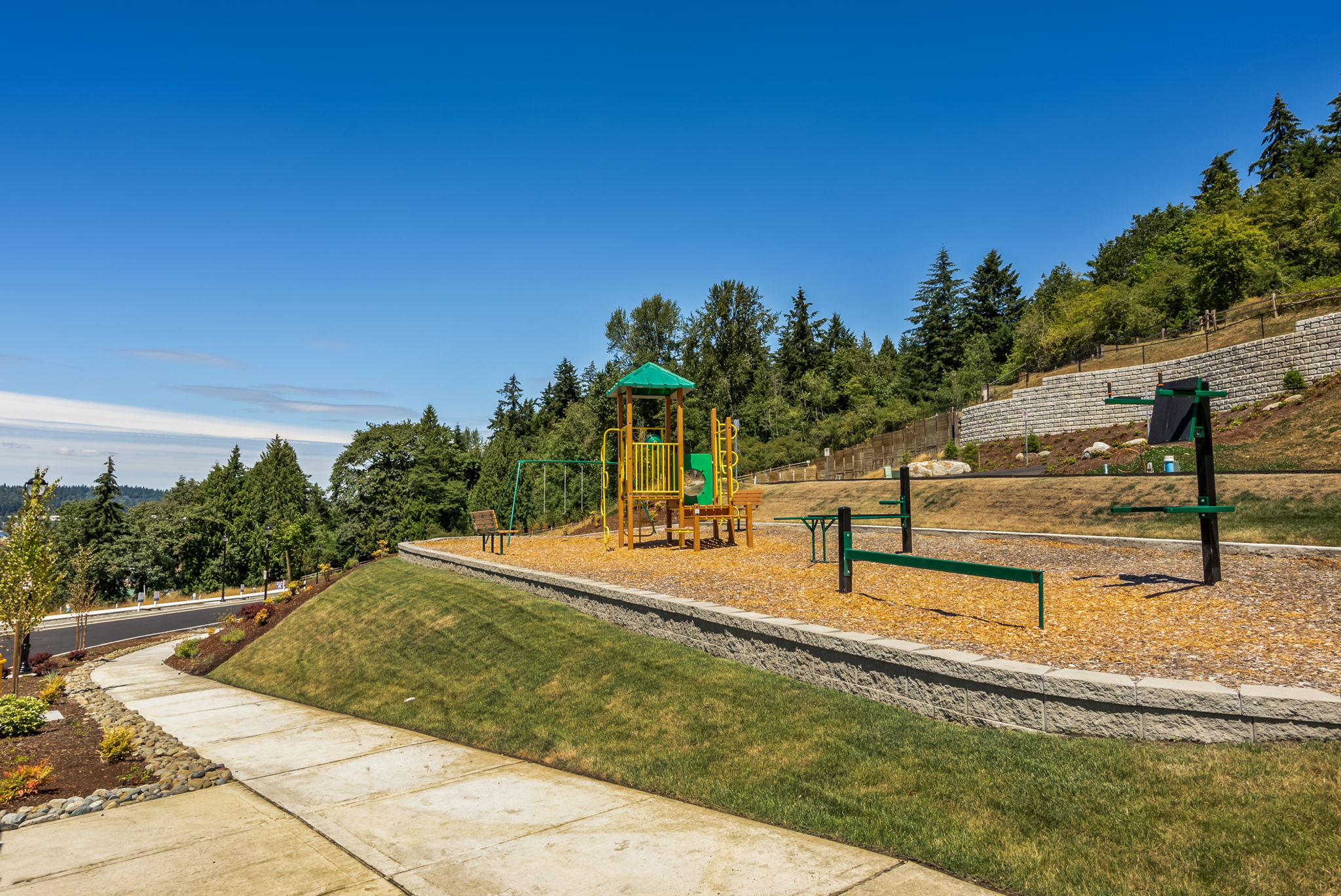 A playground with a slide.