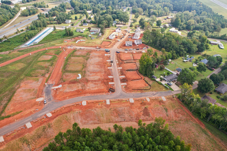 A high angle view of a construction site.